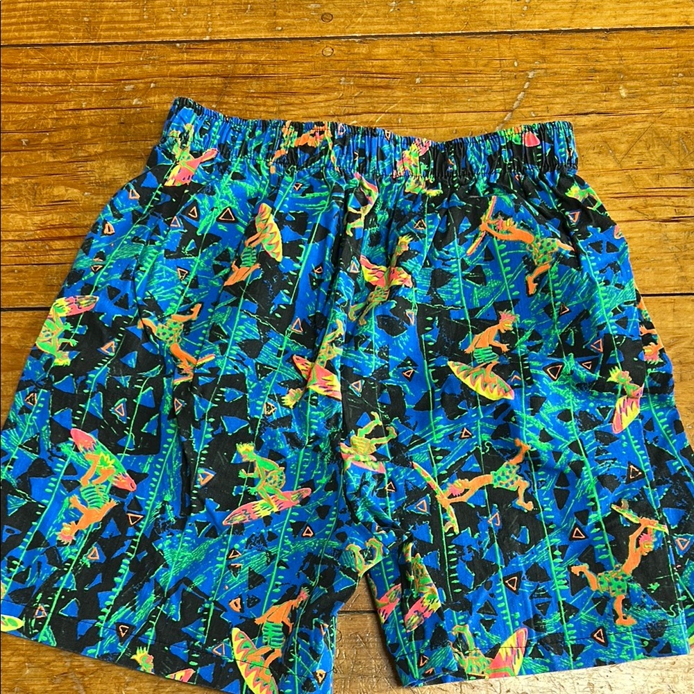 Rad Iconic 80s Neon Print Surfer Shorts—Rare Vintage Streetwear